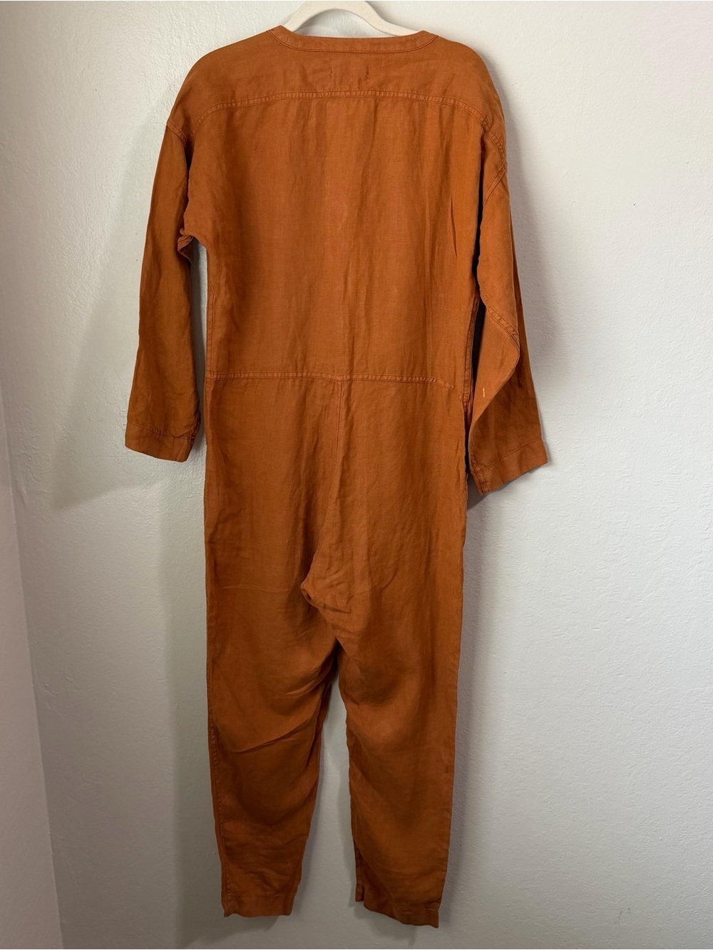 Outerknown Retrograde Linen Jumpsuit Rustic Orange Boho Utility Coveralls XS - Picture 9 of 14